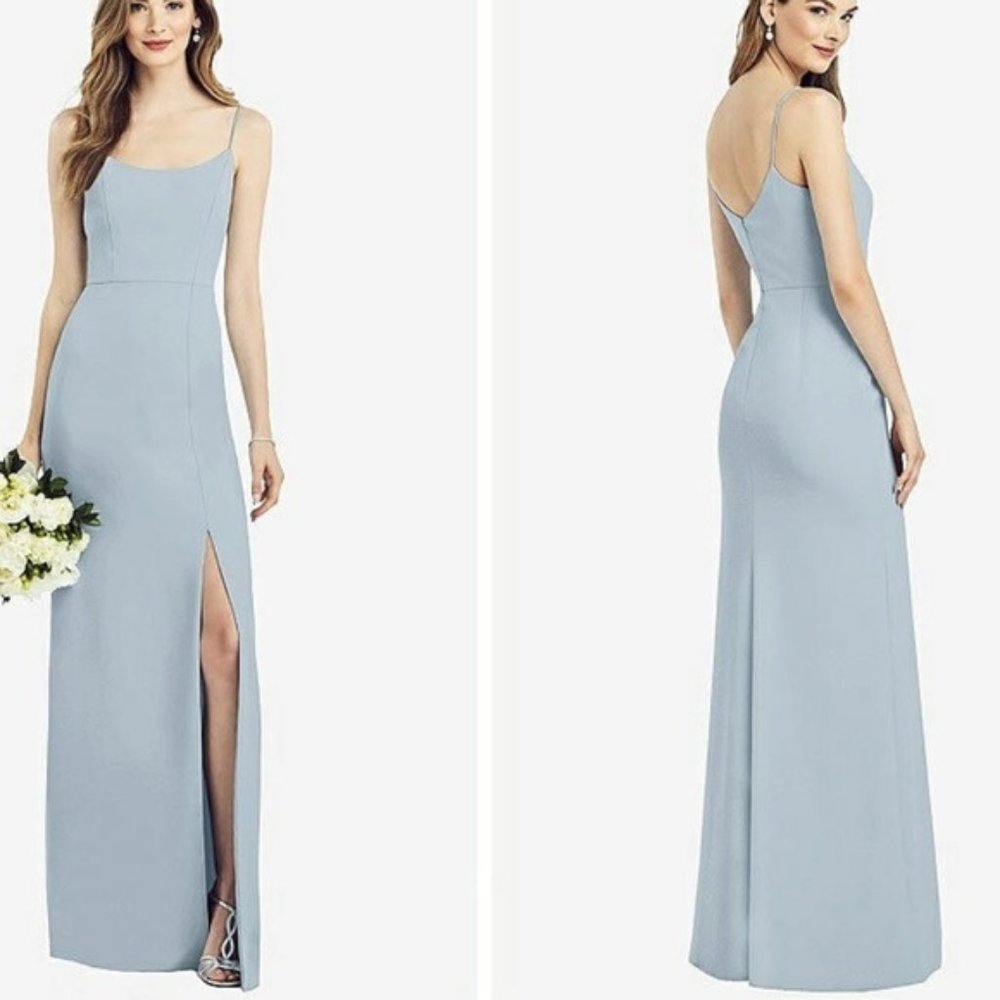 after six style 6822 - Bridesmaid - V-Back Crepe Gown with Front Slit